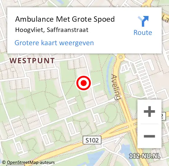 Locatie op kaart van de 112 melding: Ambulance Met Grote Spoed Naar Hoogvliet, Saffraanstraat op 21 september 2023 21:47