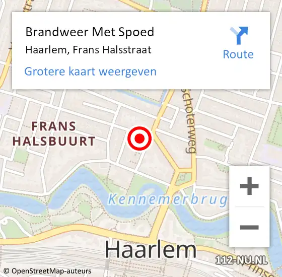 Locatie op kaart van de 112 melding: Brandweer Met Spoed Naar Haarlem, Frans Halsstraat op 21 september 2023 22:21