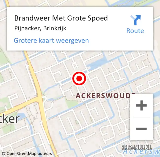 Locatie op kaart van de 112 melding: Brandweer Met Grote Spoed Naar Pijnacker, Brinkrijk op 21 september 2023 22:27