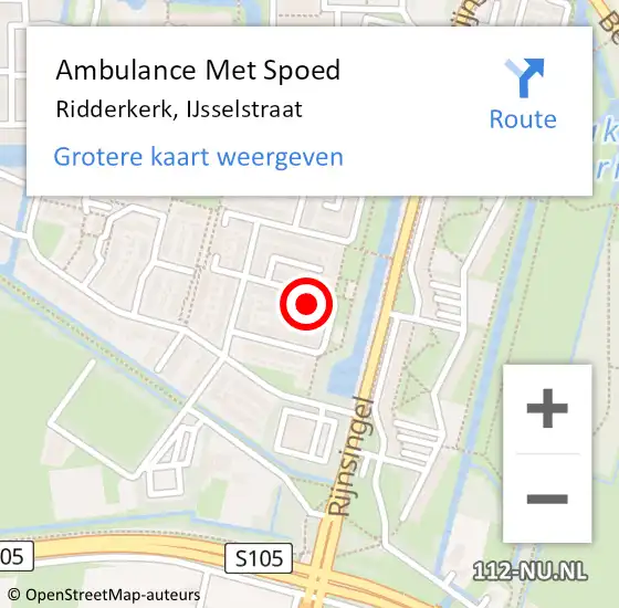 Locatie op kaart van de 112 melding: Ambulance Met Spoed Naar Ridderkerk, IJsselstraat op 21 september 2023 22:31