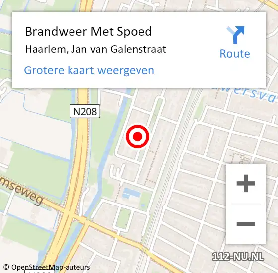 Locatie op kaart van de 112 melding: Brandweer Met Spoed Naar Haarlem, Jan van Galenstraat op 21 september 2023 22:34