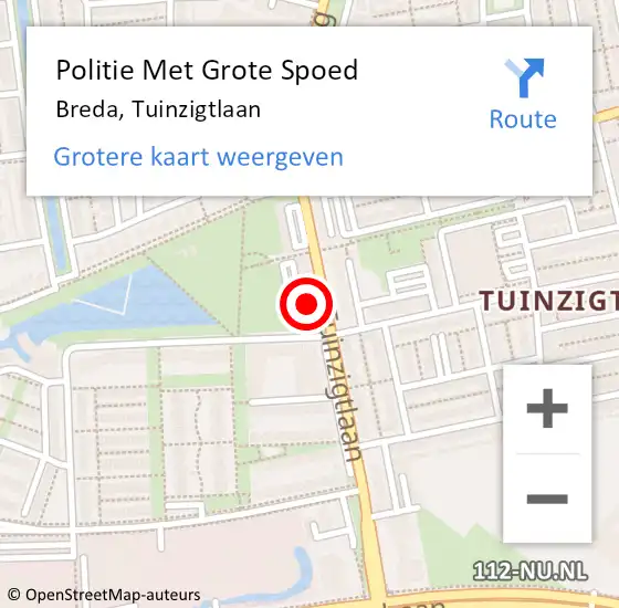 Locatie op kaart van de 112 melding: Politie Met Grote Spoed Naar Breda, Tuinzigtlaan op 21 september 2023 23:09