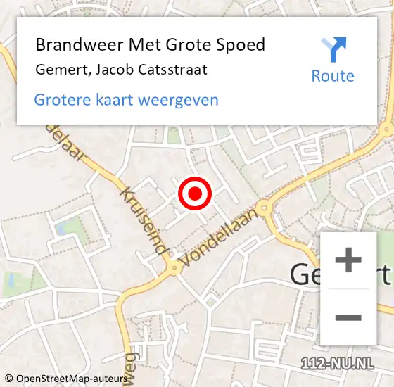 Locatie op kaart van de 112 melding: Brandweer Met Grote Spoed Naar Gemert, Jacob Catsstraat op 21 september 2023 23:14