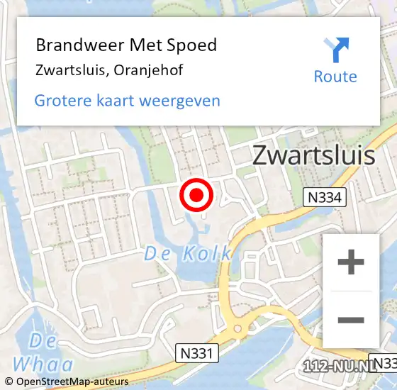 Locatie op kaart van de 112 melding: Brandweer Met Spoed Naar Zwartsluis, Oranjehof op 21 september 2023 23:31