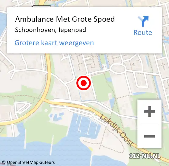 Locatie op kaart van de 112 melding: Ambulance Met Grote Spoed Naar Schoonhoven, Iepenpad op 21 september 2023 23:47