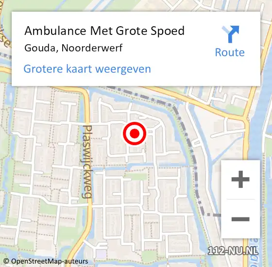 Locatie op kaart van de 112 melding: Ambulance Met Grote Spoed Naar Gouda, Noorderwerf op 22 september 2023 00:05