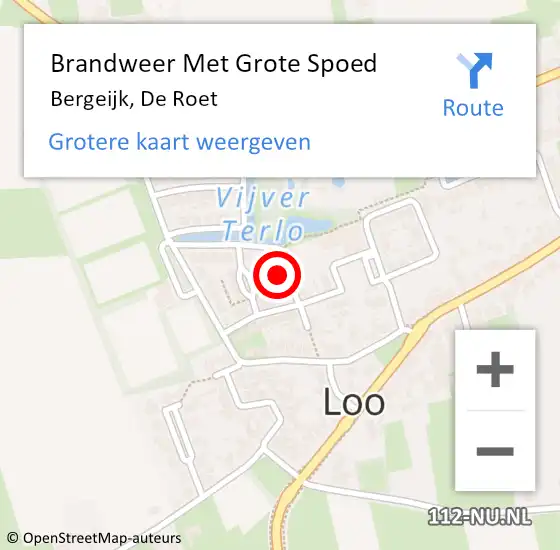 Locatie op kaart van de 112 melding: Brandweer Met Grote Spoed Naar Bergeijk, De Roet op 22 september 2023 00:07