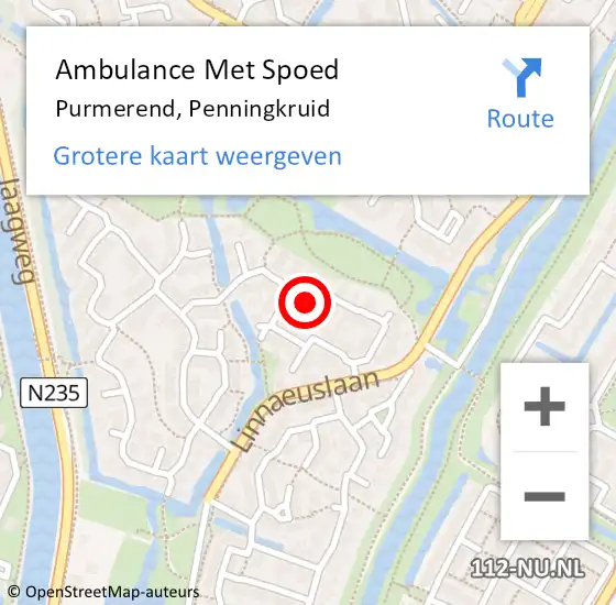 Locatie op kaart van de 112 melding: Ambulance Met Spoed Naar Purmerend, Penningkruid op 22 september 2023 01:04