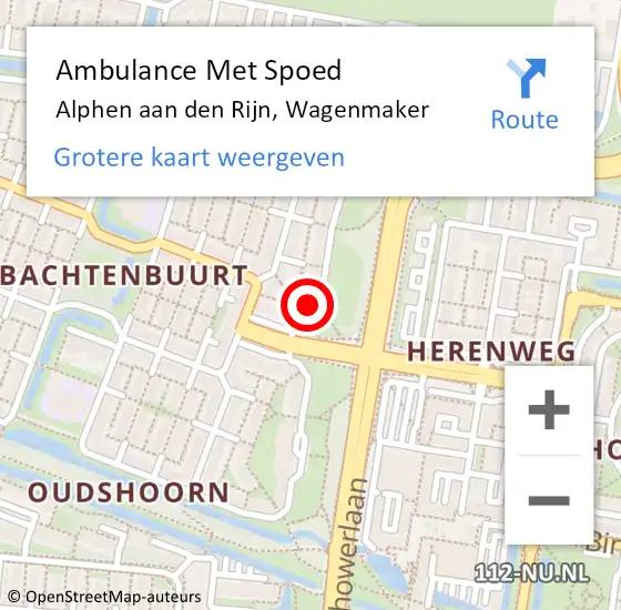 Locatie op kaart van de 112 melding: Ambulance Met Spoed Naar Alphen aan den Rijn, Wagenmaker op 22 september 2023 02:23