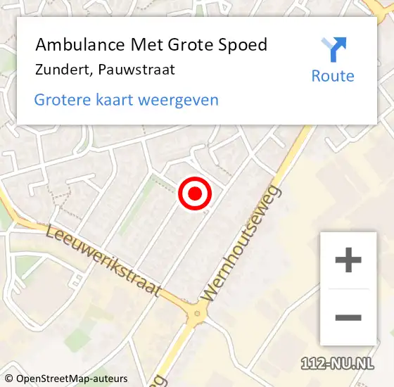 Locatie op kaart van de 112 melding: Ambulance Met Grote Spoed Naar Zundert, Pauwstraat op 9 september 2014 00:24