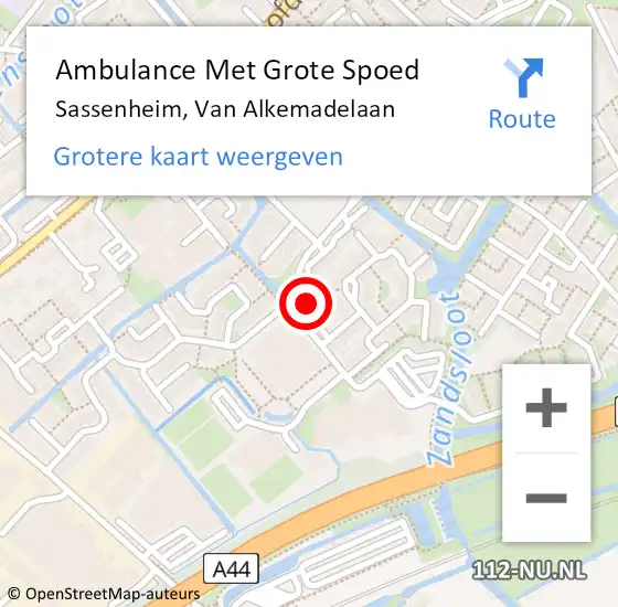 Locatie op kaart van de 112 melding: Ambulance Met Grote Spoed Naar Sassenheim, Van Alkemadelaan op 22 september 2023 05:22