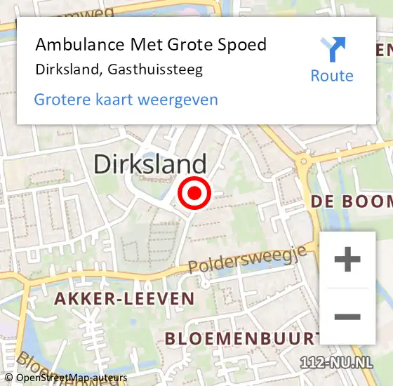 Locatie op kaart van de 112 melding: Ambulance Met Grote Spoed Naar Dirksland, Gasthuissteeg op 22 september 2023 07:14