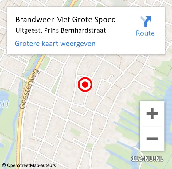 Locatie op kaart van de 112 melding: Brandweer Met Grote Spoed Naar Uitgeest, Prins Bernhardstraat op 22 september 2023 07:59