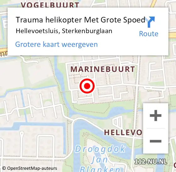 Locatie op kaart van de 112 melding: Trauma helikopter Met Grote Spoed Naar Hellevoetsluis, Sterkenburglaan op 22 september 2023 08:01