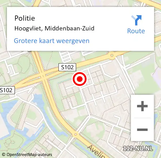 Locatie op kaart van de 112 melding: Politie Hoogvliet, Middenbaan-Zuid op 22 september 2023 08:36