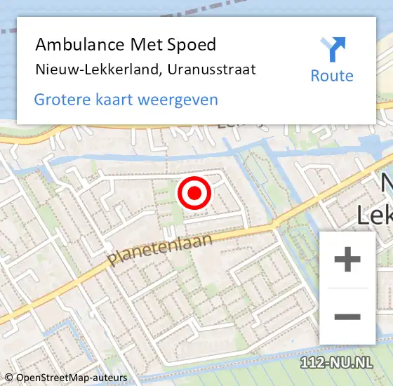 Locatie op kaart van de 112 melding: Ambulance Met Spoed Naar Nieuw-Lekkerland, Uranusstraat op 22 september 2023 08:36