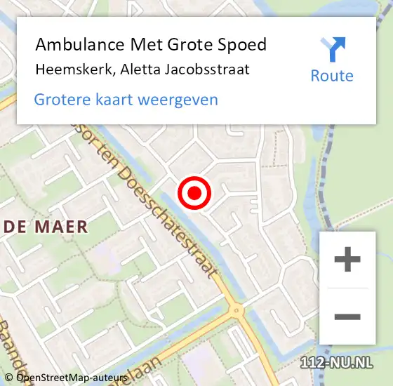 Locatie op kaart van de 112 melding: Ambulance Met Grote Spoed Naar Heemskerk, Aletta Jacobsstraat op 22 september 2023 08:56