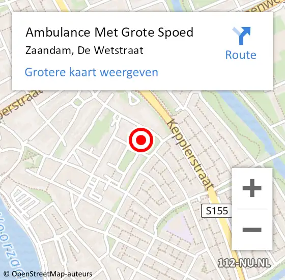 Locatie op kaart van de 112 melding: Ambulance Met Grote Spoed Naar Zaandam, De Wetstraat op 22 september 2023 09:00