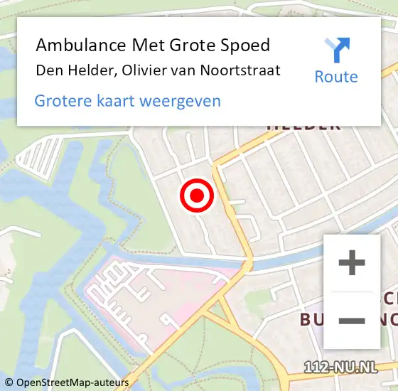 Locatie op kaart van de 112 melding: Ambulance Met Grote Spoed Naar Den Helder, Olivier van Noortstraat op 22 september 2023 09:14