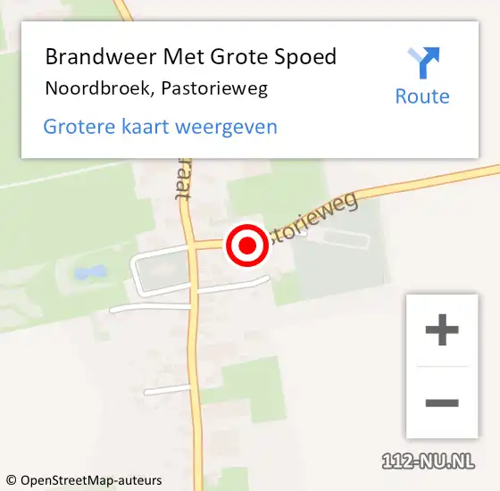 Locatie op kaart van de 112 melding: Brandweer Met Grote Spoed Naar Noordbroek, Pastorieweg op 22 september 2023 09:26