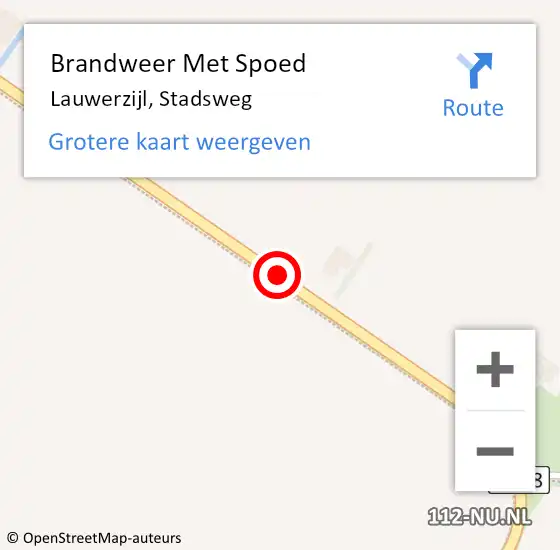 Locatie op kaart van de 112 melding: Brandweer Met Spoed Naar Lauwerzijl, Stadsweg op 9 september 2014 01:43