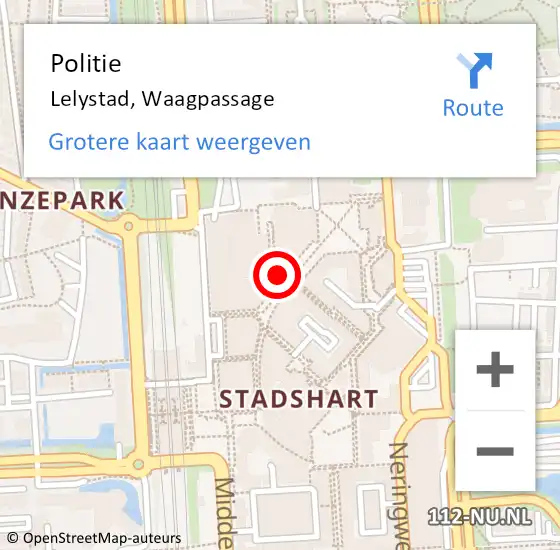 Locatie op kaart van de 112 melding: Politie Lelystad, Waagpassage op 22 september 2023 09:37