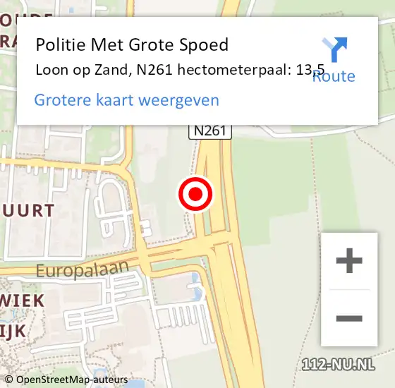 Locatie op kaart van de 112 melding: Politie Met Grote Spoed Naar Loon op Zand, N261 hectometerpaal: 13,5 op 22 september 2023 10:10