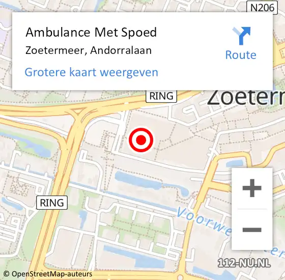 Locatie op kaart van de 112 melding: Ambulance Met Spoed Naar Zoetermeer, Andorralaan op 22 september 2023 10:24