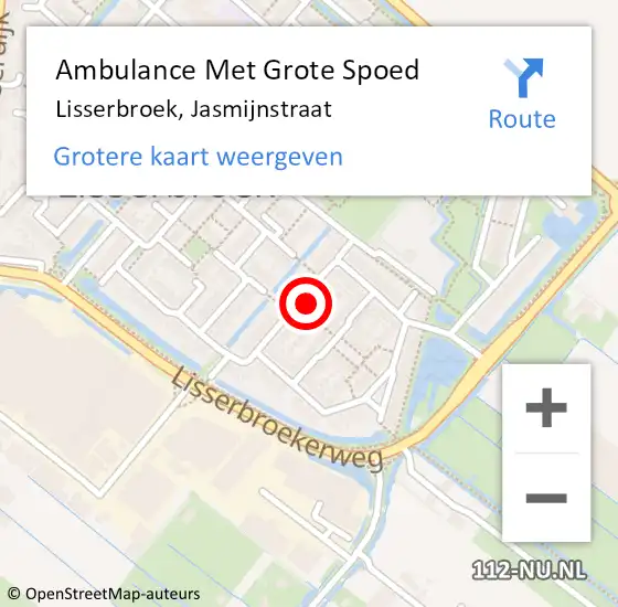 Locatie op kaart van de 112 melding: Ambulance Met Grote Spoed Naar Lisserbroek, Jasmijnstraat op 22 september 2023 10:36