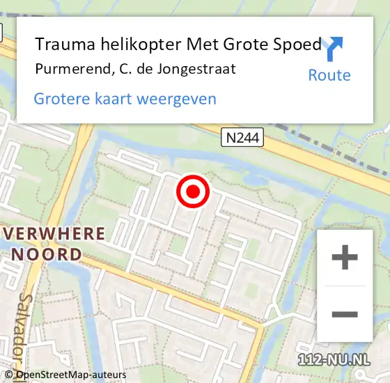 Locatie op kaart van de 112 melding: Trauma helikopter Met Grote Spoed Naar Purmerend, C. de Jongestraat op 22 september 2023 10:43