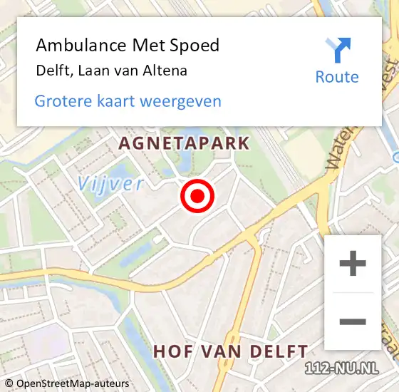 Locatie op kaart van de 112 melding: Ambulance Met Spoed Naar Delft, Laan van Altena op 22 september 2023 10:43