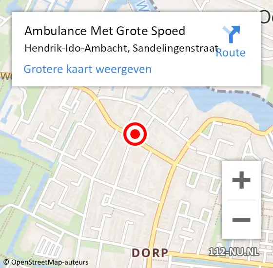 Locatie op kaart van de 112 melding: Ambulance Met Grote Spoed Naar Hendrik-Ido-Ambacht, Sandelingenstraat op 22 september 2023 11:08