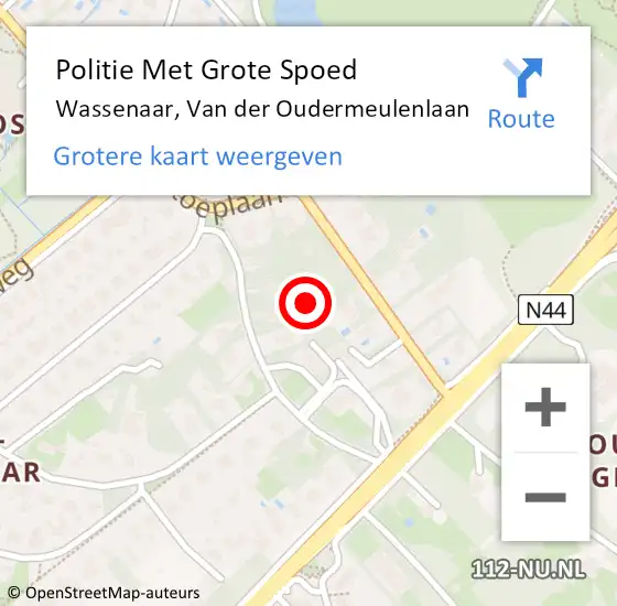 Locatie op kaart van de 112 melding: Politie Met Grote Spoed Naar Wassenaar, Van der Oudermeulenlaan op 22 september 2023 11:14