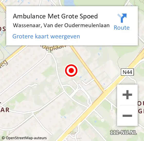 Locatie op kaart van de 112 melding: Ambulance Met Grote Spoed Naar Wassenaar, Van der Oudermeulenlaan op 22 september 2023 11:14