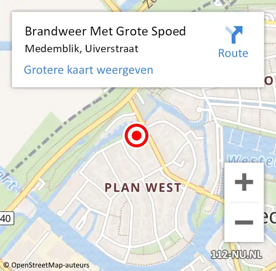 Locatie op kaart van de 112 melding: Brandweer Met Grote Spoed Naar Medemblik, Uiverstraat op 22 september 2023 11:46