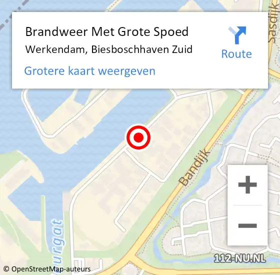 Locatie op kaart van de 112 melding: Brandweer Met Grote Spoed Naar Werkendam, Biesboschhaven Zuid op 22 september 2023 12:00