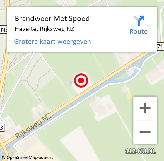 Locatie op kaart van de 112 melding: Brandweer Met Spoed Naar Havelte, Rijksweg NZ op 22 september 2023 12:11