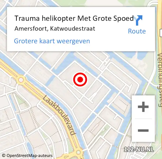Locatie op kaart van de 112 melding: Trauma helikopter Met Grote Spoed Naar Amersfoort, Katwoudestraat op 22 september 2023 12:47