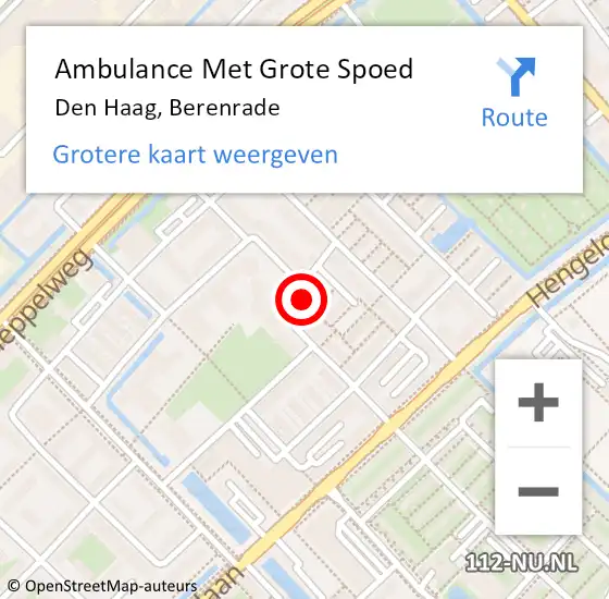 Locatie op kaart van de 112 melding: Ambulance Met Grote Spoed Naar Den Haag, Berenrade op 22 september 2023 12:55