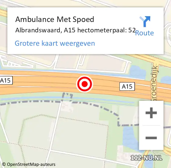 Locatie op kaart van de 112 melding: Ambulance Met Spoed Naar Albrandswaard, A15 hectometerpaal: 52 op 22 september 2023 13:07