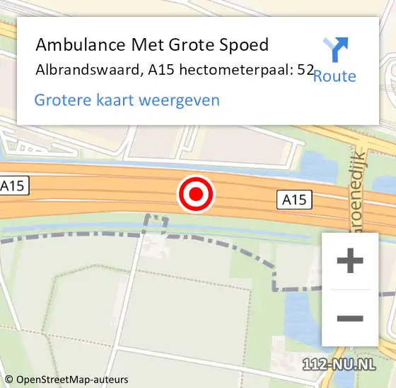 Locatie op kaart van de 112 melding: Ambulance Met Grote Spoed Naar Albrandswaard, A15 hectometerpaal: 52 op 22 september 2023 13:08