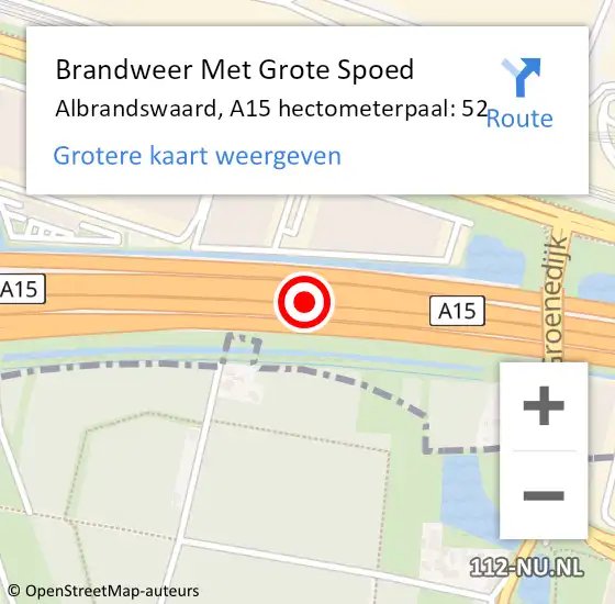 Locatie op kaart van de 112 melding: Brandweer Met Grote Spoed Naar Albrandswaard, A15 hectometerpaal: 52 op 22 september 2023 13:08