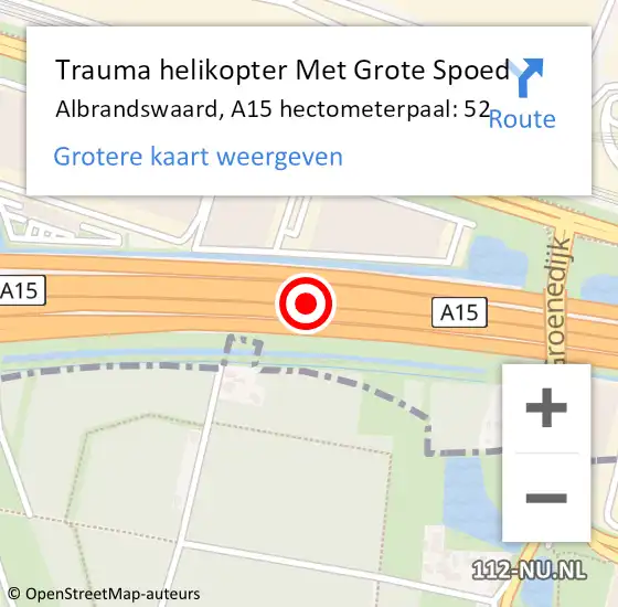 Locatie op kaart van de 112 melding: Trauma helikopter Met Grote Spoed Naar Albrandswaard, A15 hectometerpaal: 52 op 22 september 2023 13:10