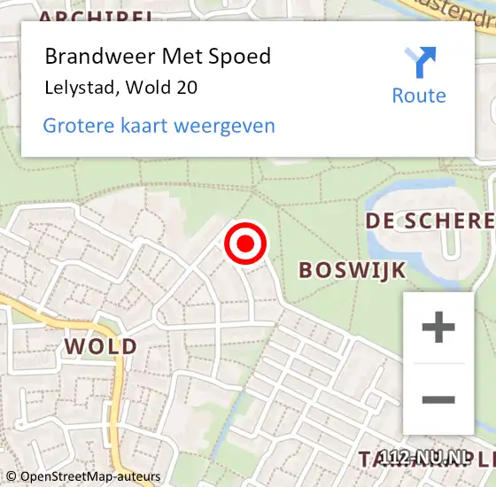 Locatie op kaart van de 112 melding: Brandweer Met Spoed Naar Lelystad, Wold 20 op 22 september 2023 13:56