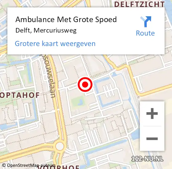 Locatie op kaart van de 112 melding: Ambulance Met Grote Spoed Naar Delft, Mercuriusweg op 22 september 2023 13:59