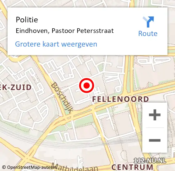 Locatie op kaart van de 112 melding: Politie Eindhoven, Pastoor Petersstraat op 22 september 2023 13:59