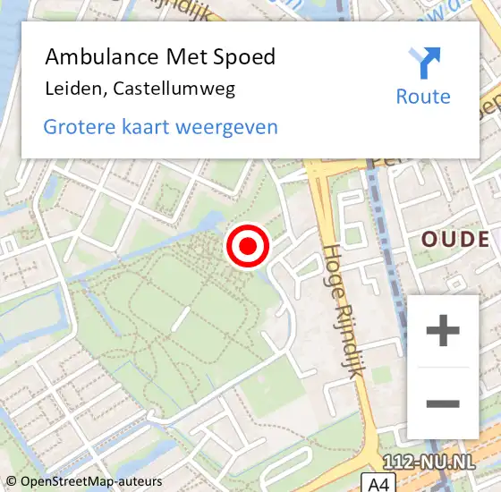 Locatie op kaart van de 112 melding: Ambulance Met Spoed Naar Leiden, Castellumweg op 22 september 2023 14:04