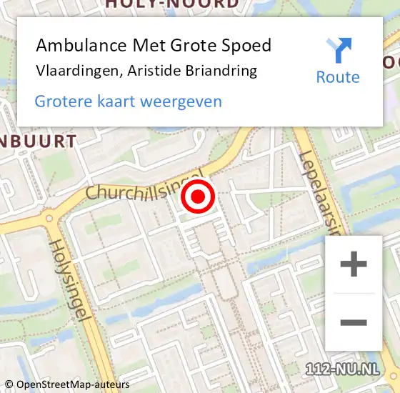 Locatie op kaart van de 112 melding: Ambulance Met Grote Spoed Naar Vlaardingen, Aristide Briandring op 22 september 2023 14:07