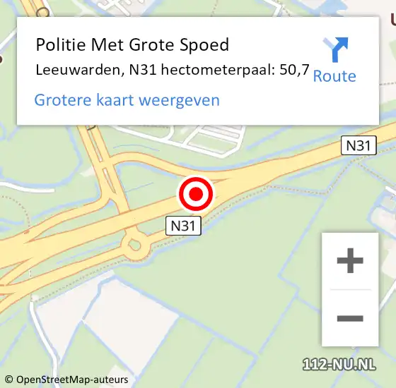 Locatie op kaart van de 112 melding: Politie Met Grote Spoed Naar Leeuwarden, N31 hectometerpaal: 50,7 op 22 september 2023 14:08