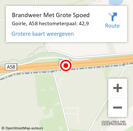 Locatie op kaart van de 112 melding: Brandweer Met Grote Spoed Naar Goirle, A58 hectometerpaal: 42,9 op 22 september 2023 14:12